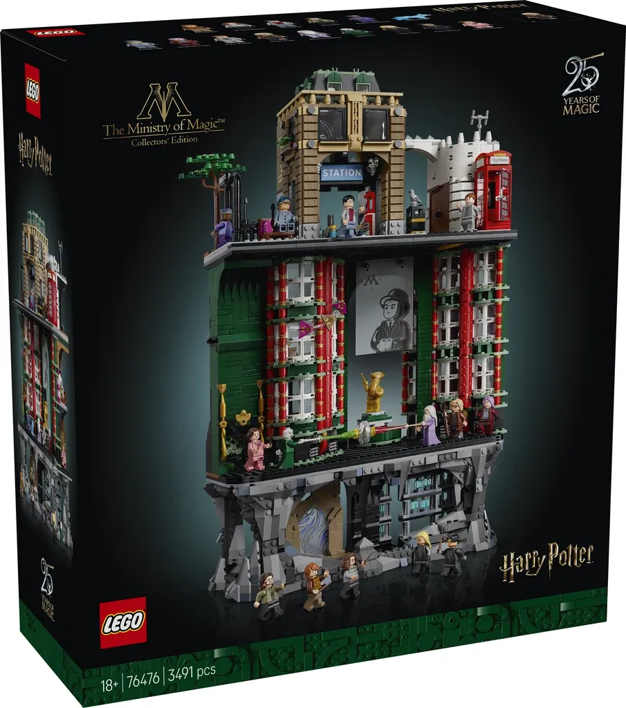 LEGO Ministry of Magic Collectors' Edition set with 3491 pieces, featuring detailed building and 14 minifigures.