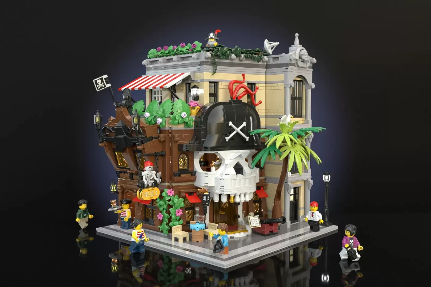 The Old Skull: o restaurante pirata em LEGO® Ideas com uma popa de navio a sair da parede