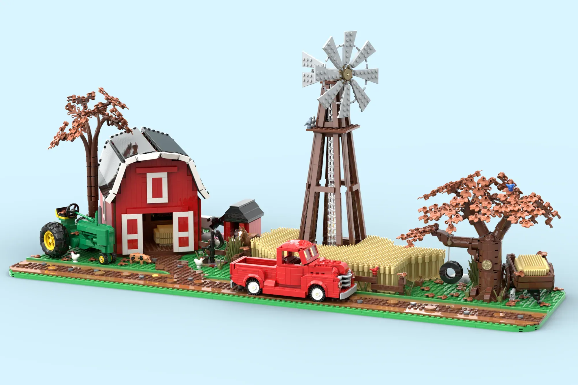 Old Country Farm - A Red Barn, a Windmill, and a Tire Swing in LEGO® Form