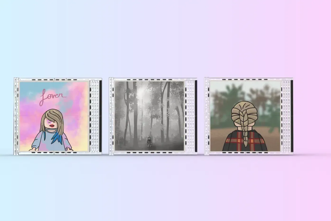 Three CD cases displaying LEGO® album covers: 