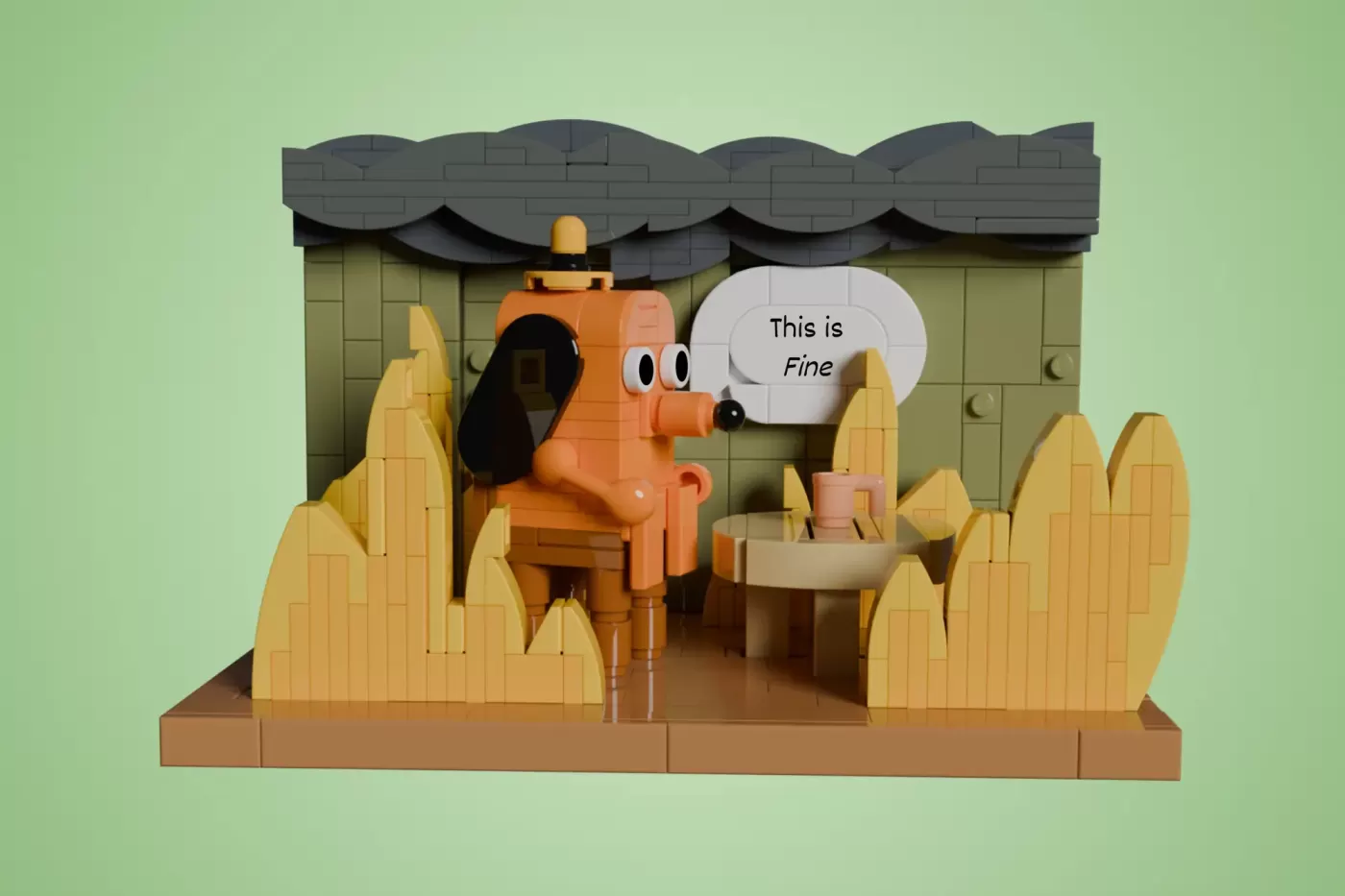 This Is Fine em LEGO® - O Cão do Meme na Sala em Chamas Ganha 471 Peças